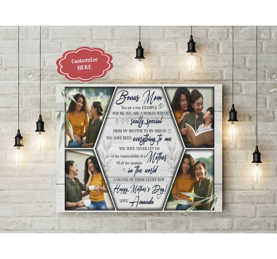 Poster, Canvas - Bonus Mom Personalized Collage Step Mom Mother's Day Bonus Mother N2513 Print Framed Wall Art
