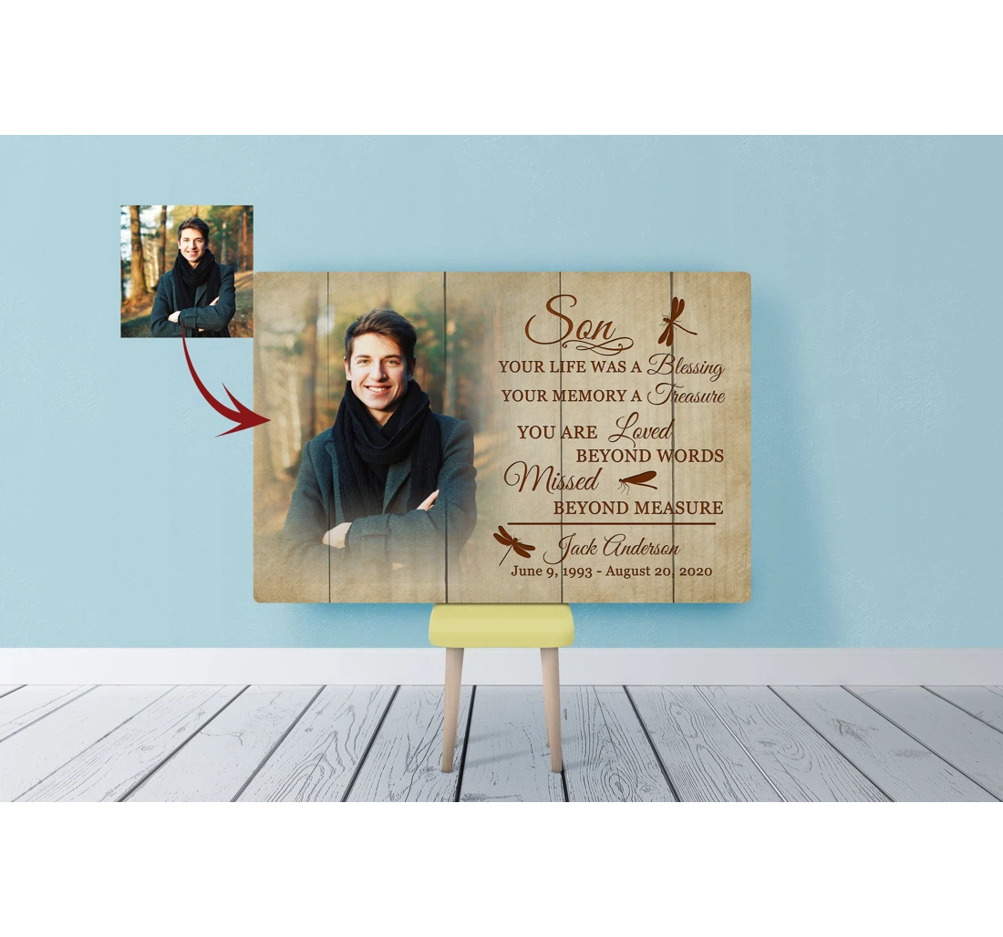 Poster, Canvas - Son Remembrance Personalized Memorial Loved Beyond Words Missed Beyond Measure Memorial Loss Of Son Remembrance Sympathy Bereavement Condolence Print Framed Wall Art