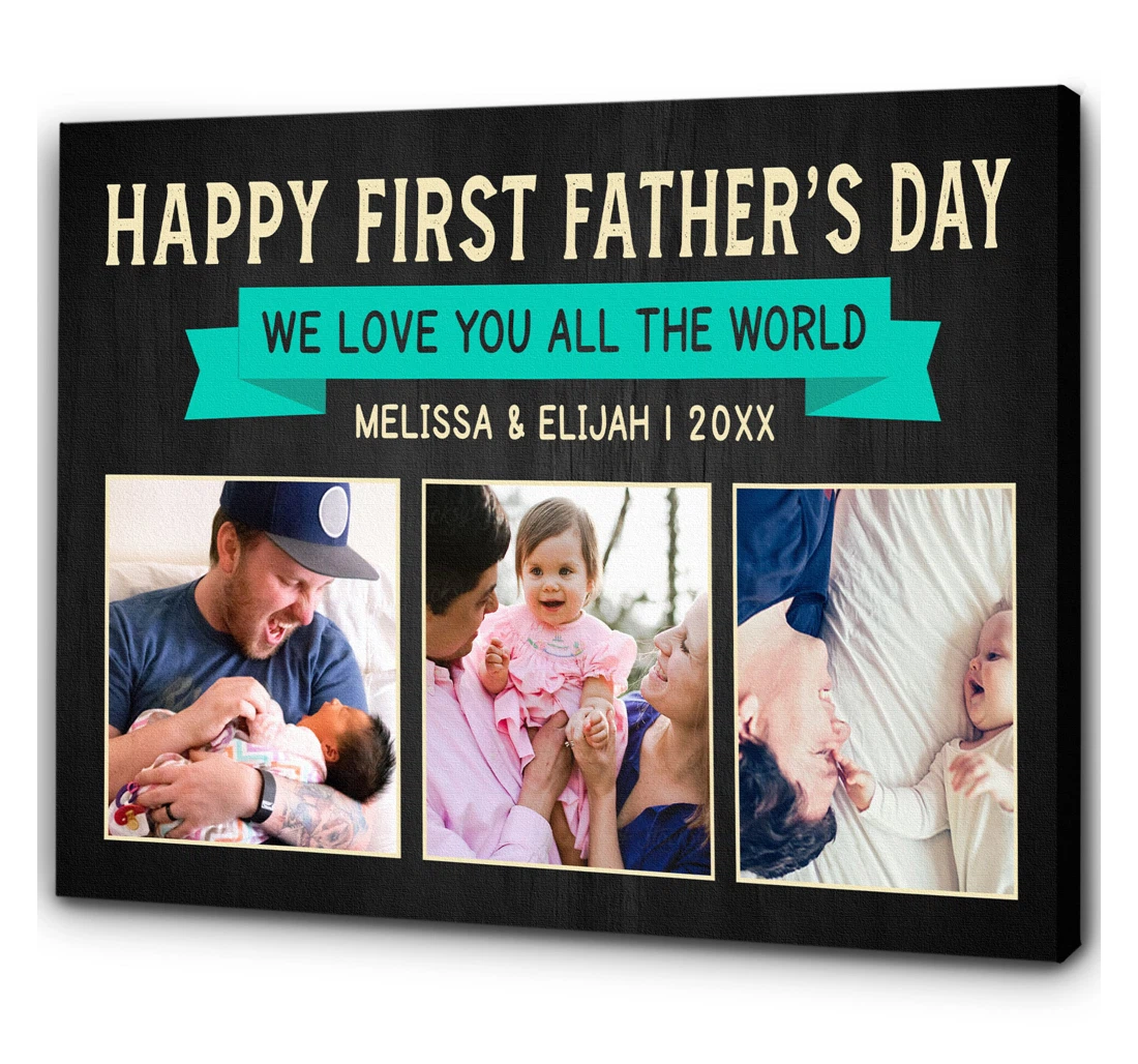 Poster, Canvas - Happy Father's Day Personalized Collage Love You All The World Special Fathers Day Him N1554 Print Framed Wall Art