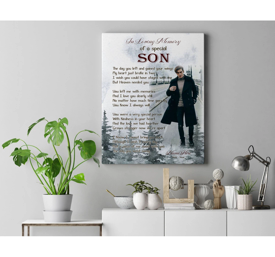 Poster, Canvas - Son Remembrance Personalized Memorial In Loving Memory Of Son Deepest Sympathy Loss Of Son Son Loss Bereavement Keepsake Youth Cancer Condolence Print Framed Wall Art