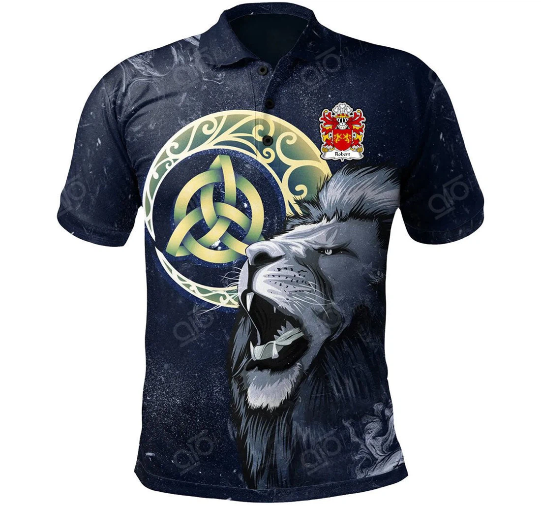 Personalized Robert Lord Of Cydewen Welsh Family Crest - Lion Celtic Moon - Polo Shirt