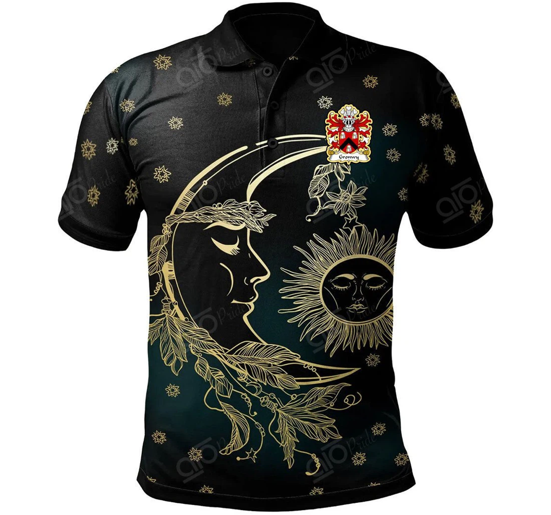 Personalized Gronwy Fychan Of Anglesey Welsh Family Crest - Celtic Wicca Sun Moons - Polo Shirt