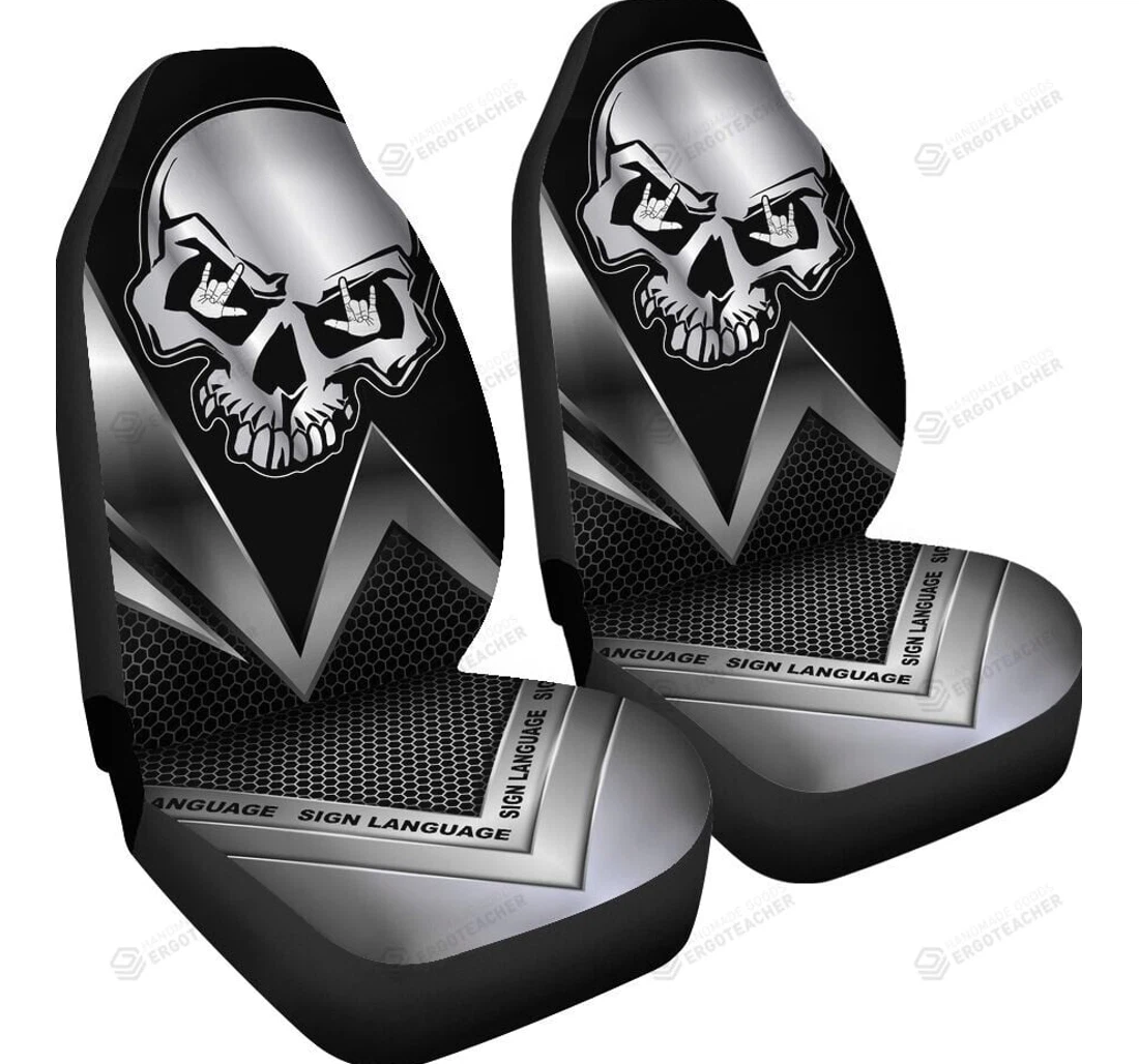 Sign Language Chrome Skull Metal Universal Front Car Seat Cover