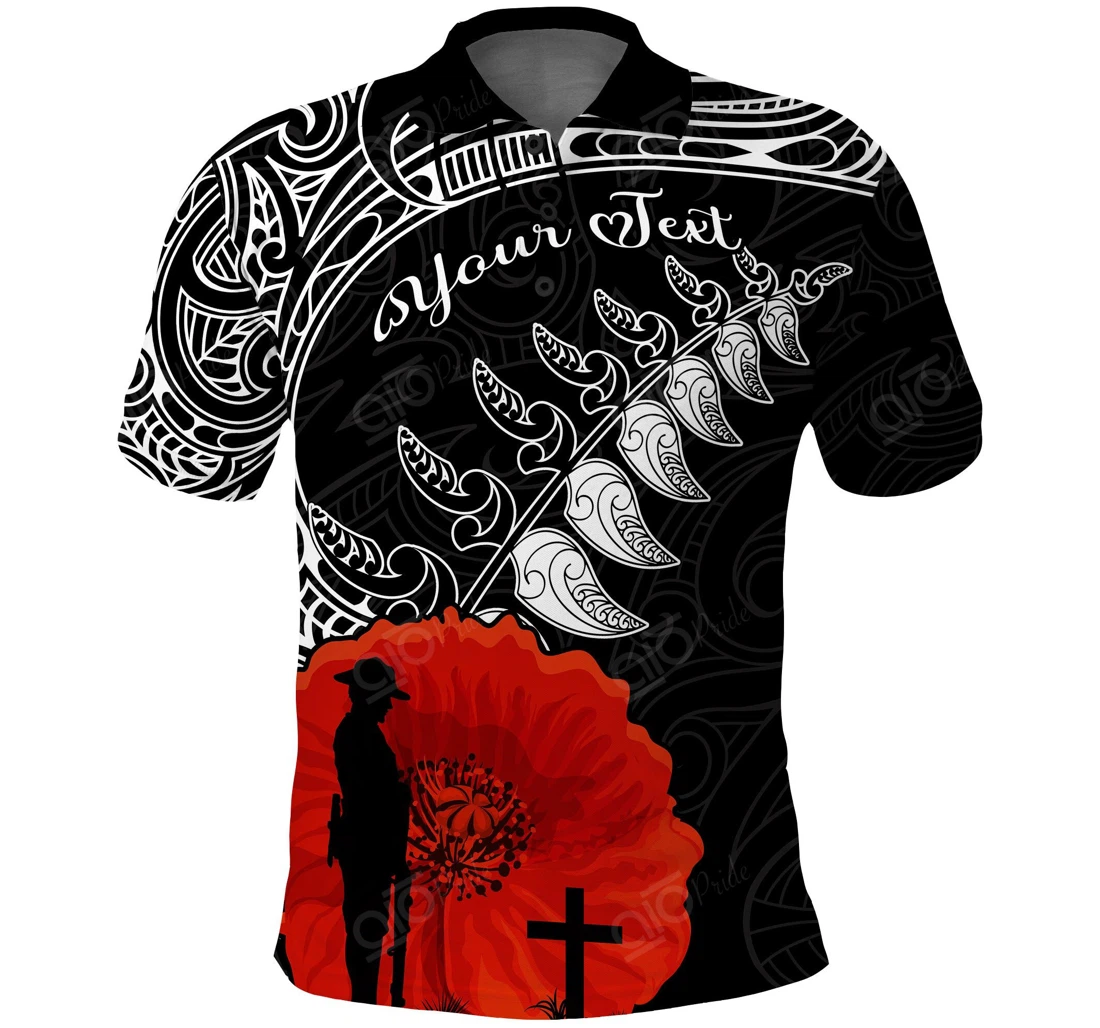 Custom Text Number New Zealand Anzac 2022 Maori Mix Fern Poppy - Polo Shirt