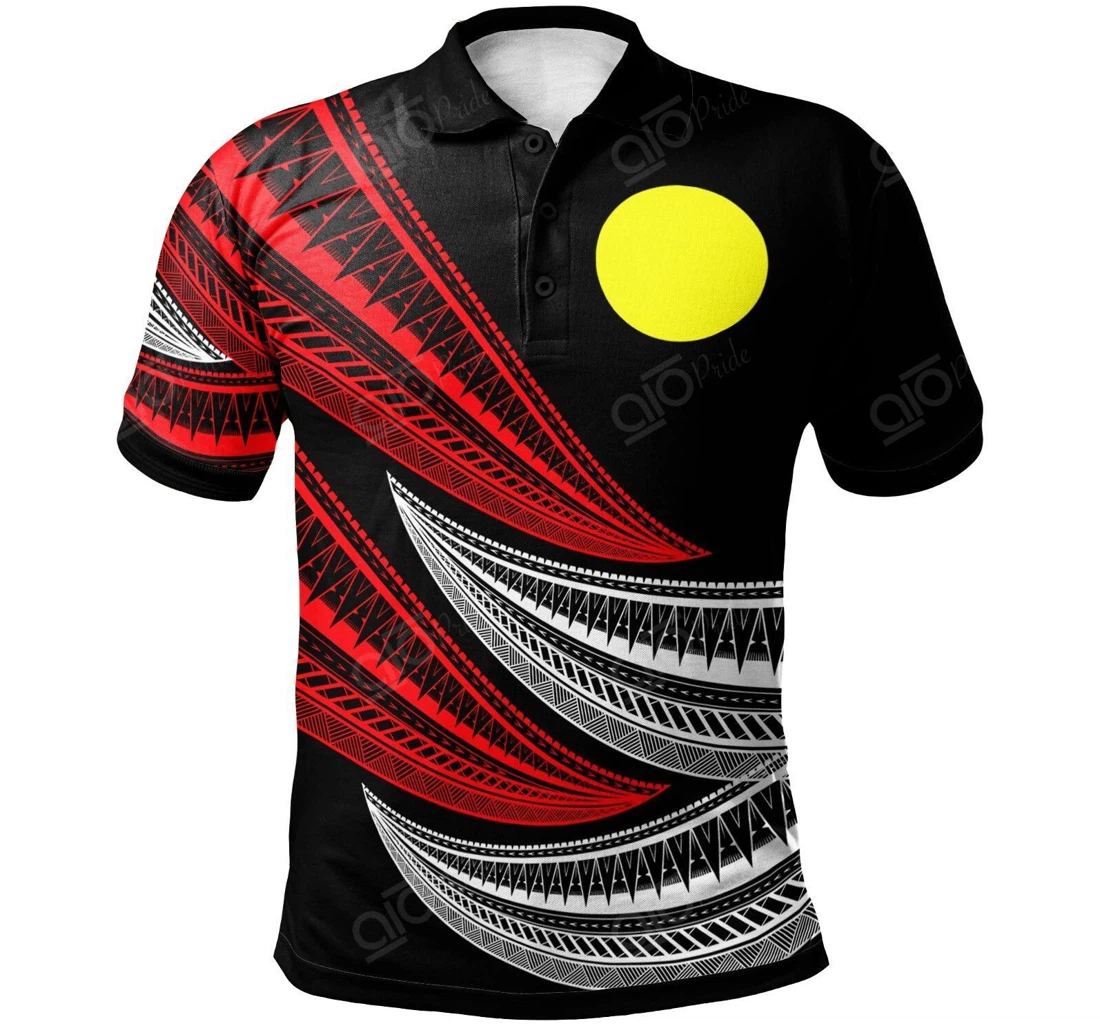 Palau Custom Text - Wave Pattern Alternating Red Color - Polo Shirt