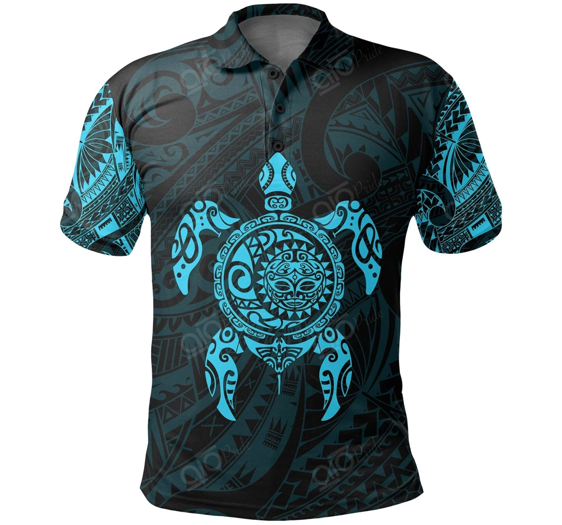 Personalized New Zealand Maori Polynesian Turtle Tattoo polo Blue - Polo Shirt