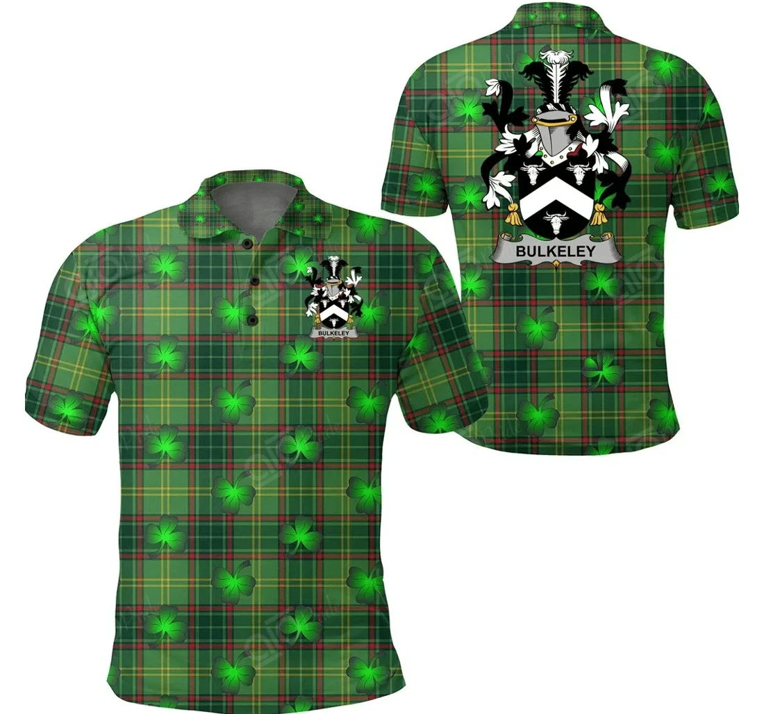 Personalized Bulkeley Ireland - Irish National Plaid With Shamrock - Irish Family Crest - Polo Shirt