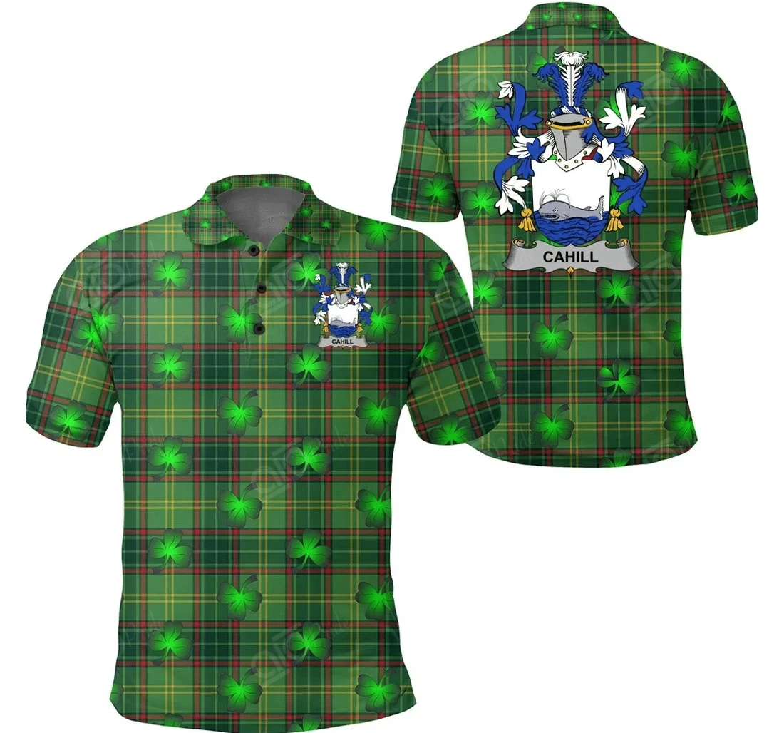 Personalized Cahill Or O'cahill Ireland - Irish National Plaid With Shamrock - Irish Family Crest - Polo Shirt