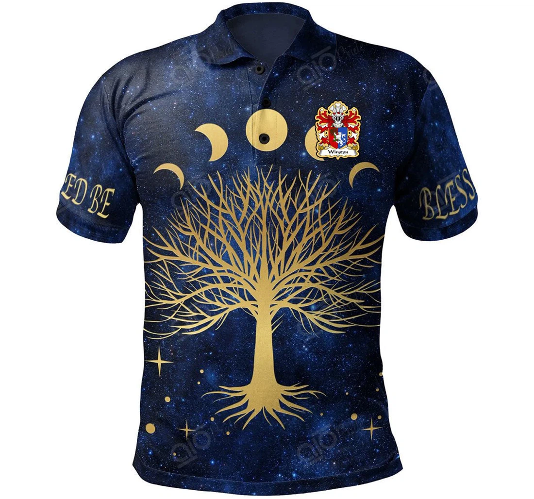 Personalized Winston Of Trewyn Monmouthshire Welsh Family Crest - Moon Phases Tree Of Life - Polo Shirt