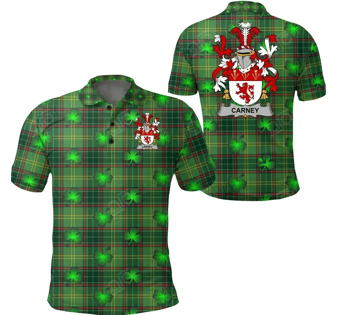 Personalized Carney Ireland - Irish National Plaid With Shamrock - Irish Family Crest - Polo Shirt