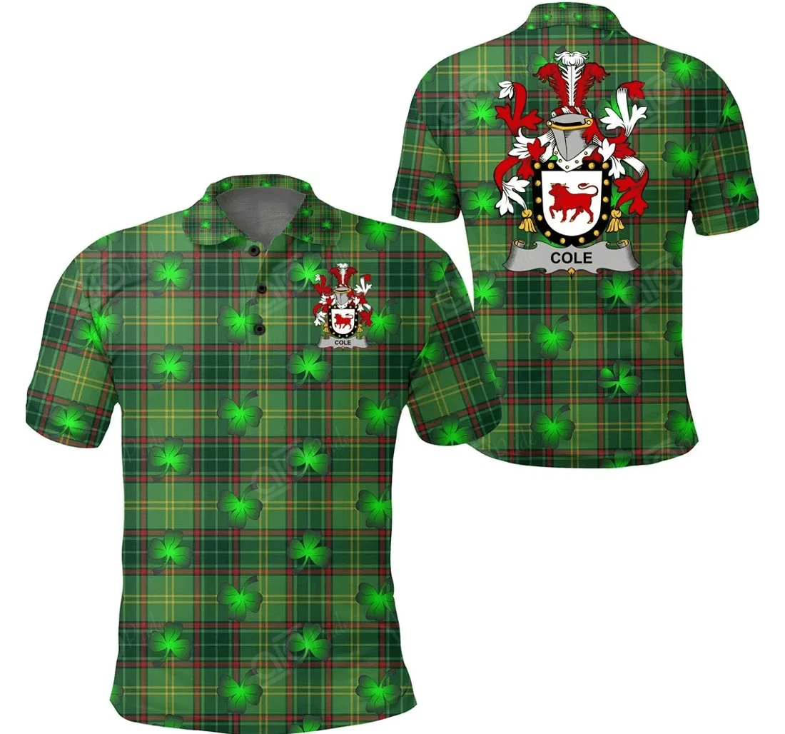 Personalized Cole Ireland - Irish National Plaid With Shamrock - Irish Family Crest - Polo Shirt