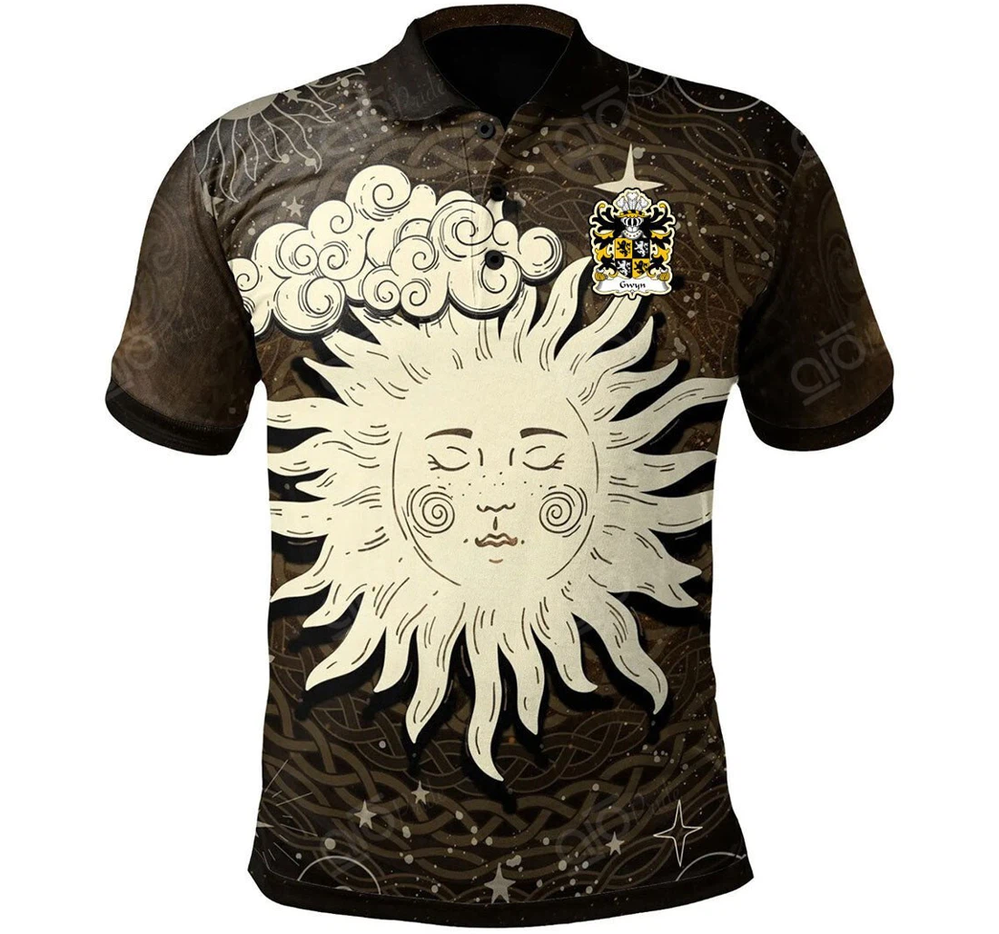 Personalized Gwyn Sir John Of Trewyn Welsh Family Crest - Celtic Wicca Sun Moon - Polo Shirt