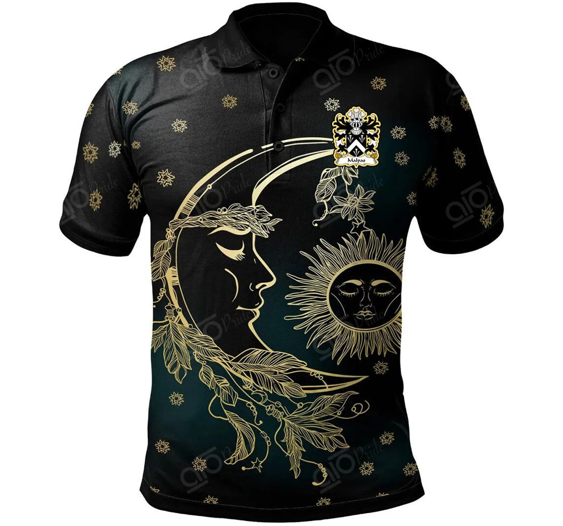 Personalized Malpas Sir David Descended From Owain Welsh Family Crest - Celtic Wicca Sun Moons - Polo Shirt