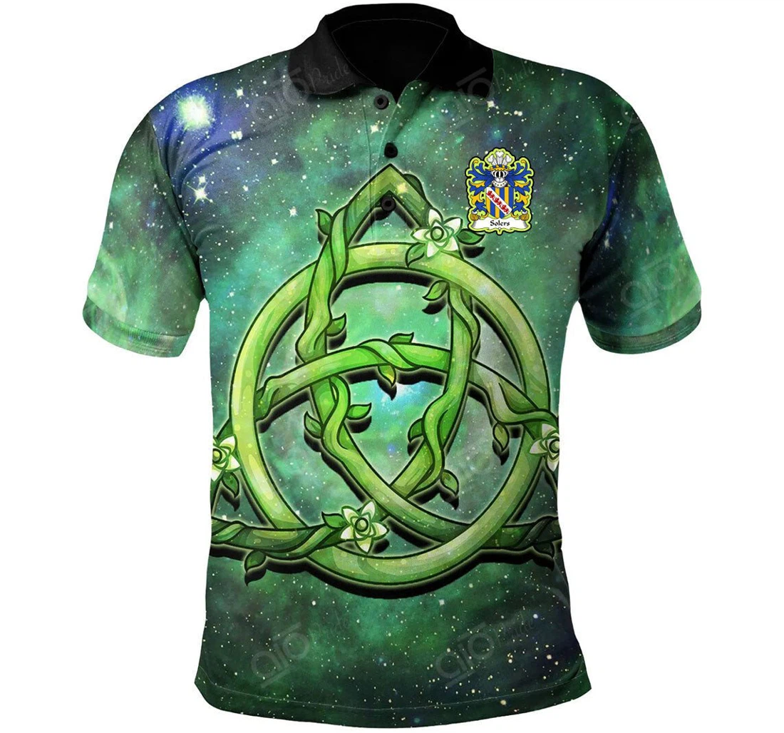 Personalized Solers Of Breconshire Welsh Family Crest - Green Triquetra - Polo Shirt