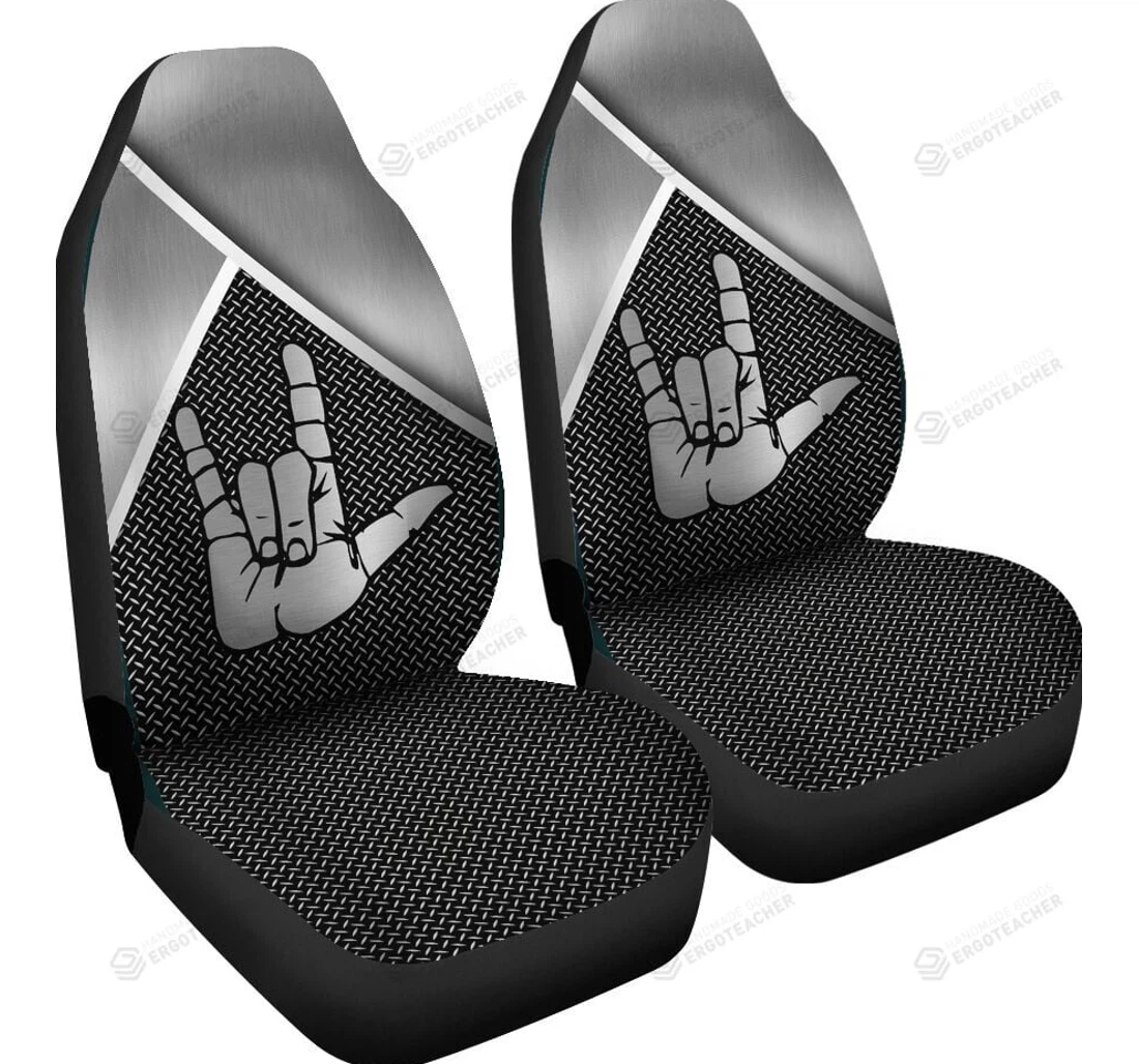 Sign Language Silver Metal Universal Front Car Seat Cover