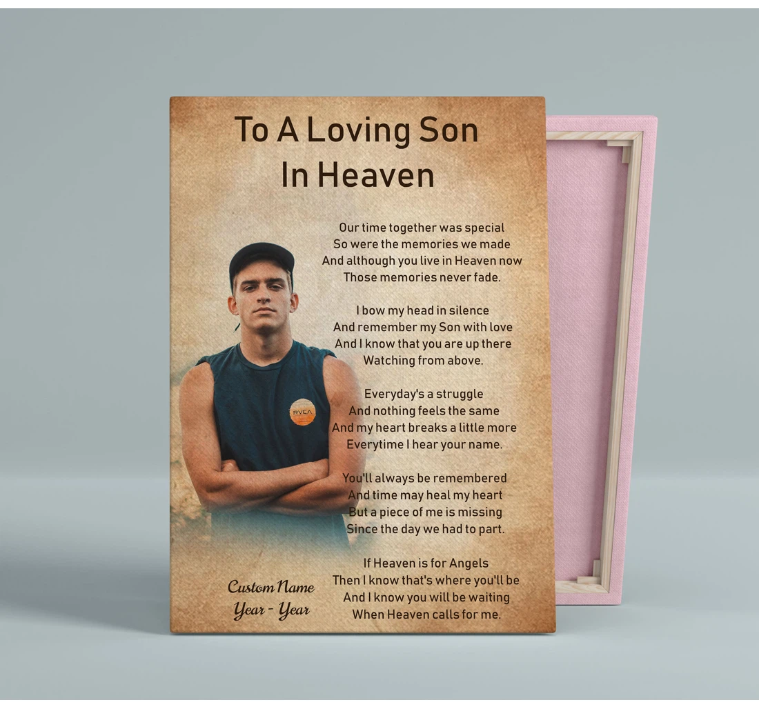 Poster, Canvas - Son Remembrance Personalized Loving Son In Heaven Son Memorial Sympathy Loss Of Son In Memory Of Son Bereavement Keepsake Youth Cancer Condolence Print Framed Wall Art