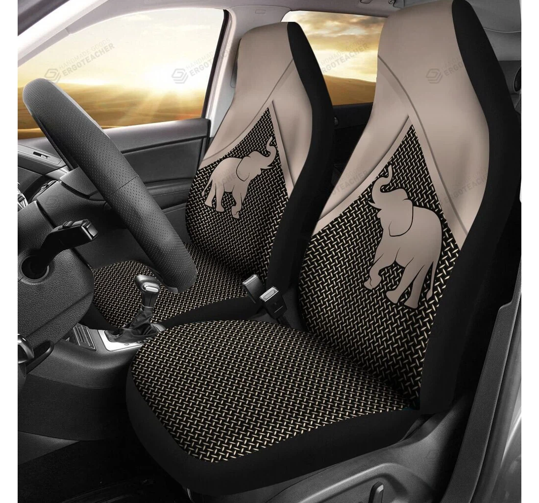 Elephant Beige Silver Metal Universal Front Car Seat Cover