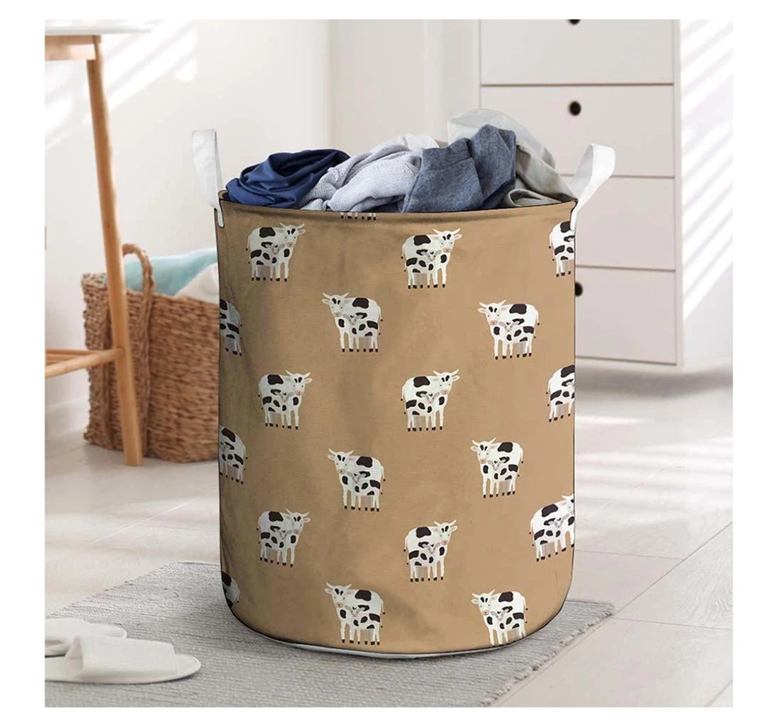 Dairy Cow Family Print Laundry Basket