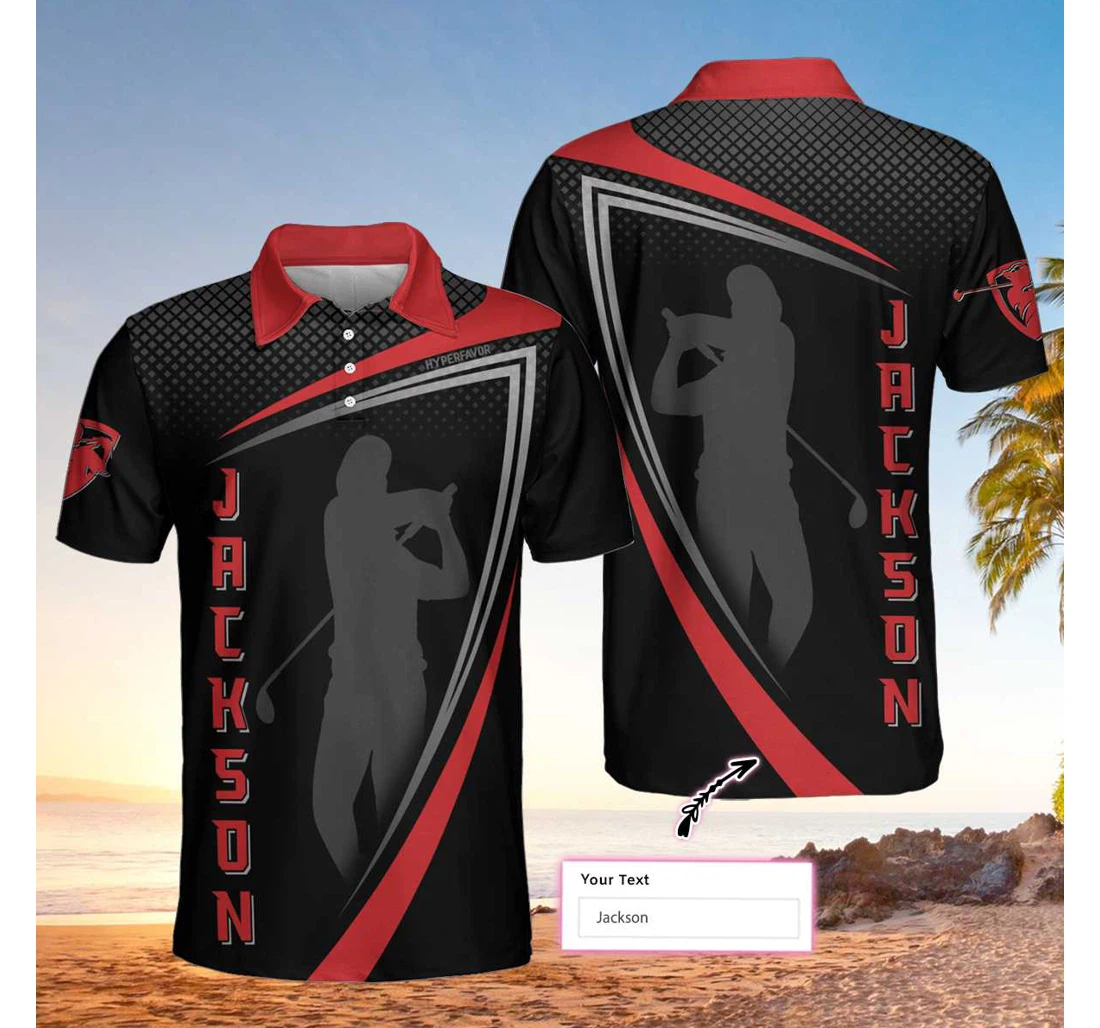 Personalized Red And Black Sport Golf Custom Golfer Silhouette Best Golf For - Polo Shirt