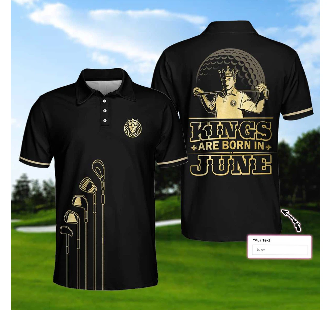 Personalized Kings Are Born Custom Luxury Black And Gold Cool Golf For - Polo Shirt