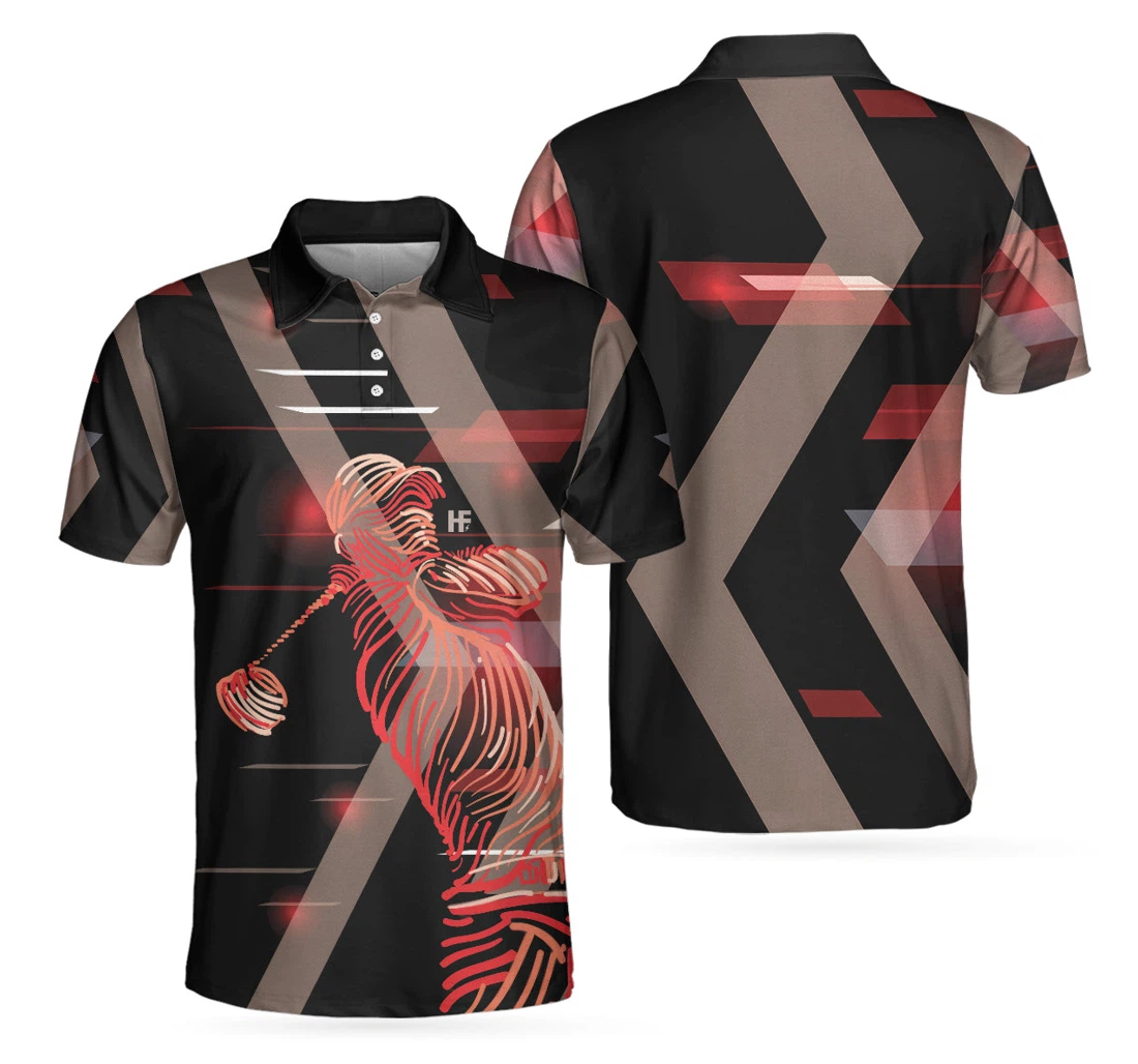 Personalized Digital Golf Style Black And Red Golfer Golf For - Polo Shirt