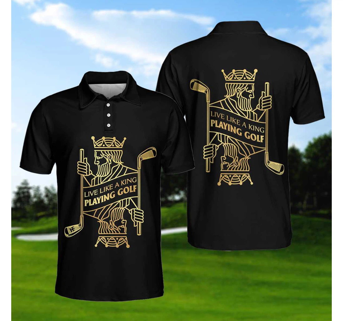 Personalized Live Like A King Playing Golf Black And Gold Luxury Playing Card Poker Best Golf For - Polo Shirt