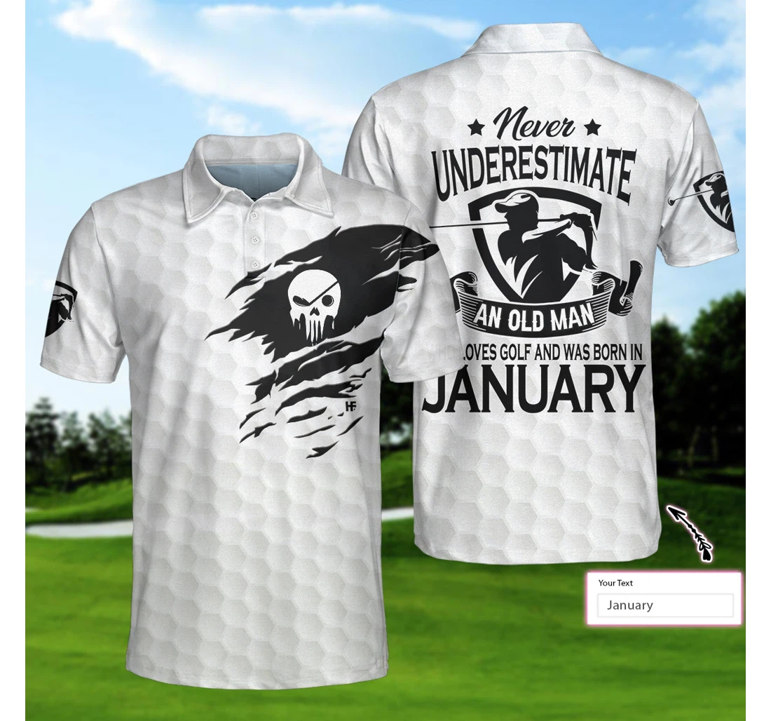 Personalized Never Underestimate A Golfer Born In Month Custom Cool Skull Golf For - Polo Shirt