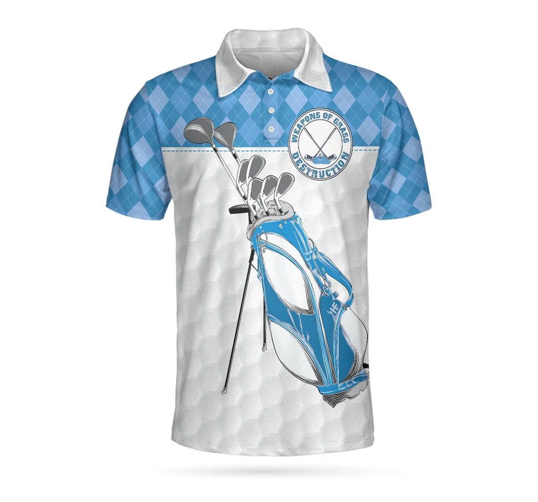 Personalized Weapons Of Grass Destruction Golf Texture Blue Argyle Pattern Best Golf For - Polo Shirt