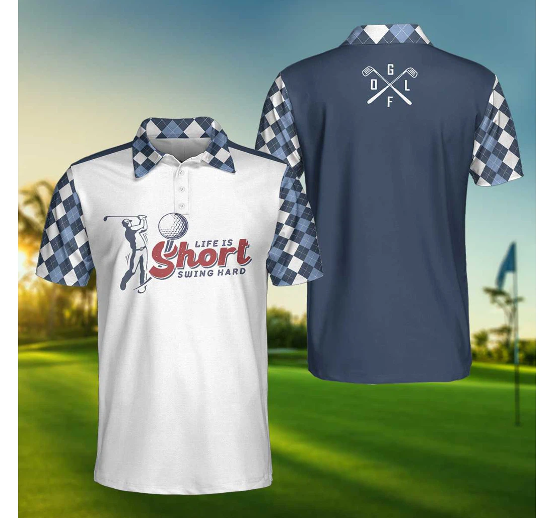 Personalized Life Is Swing Hard Argyle Pattern Best Golf For - Polo Shirt