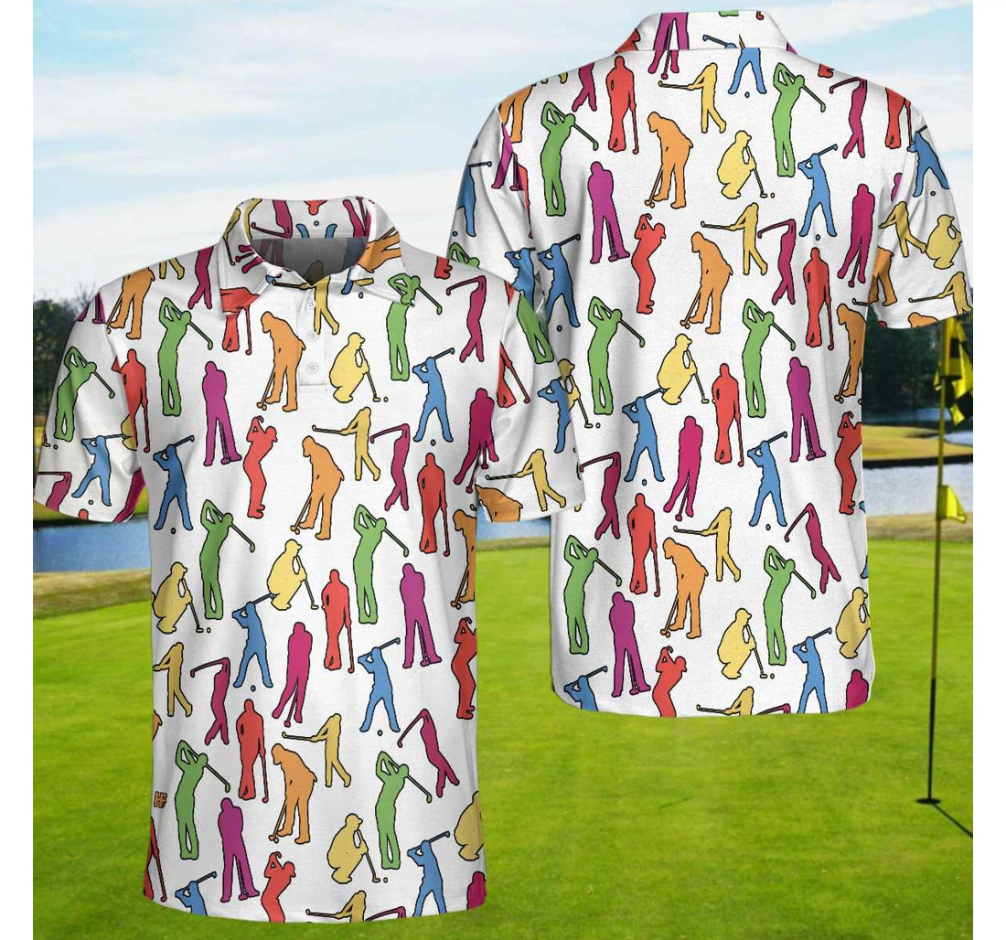 Personalized Colorful Male Golfer White Silhouette Best Golf For - Polo Shirt
