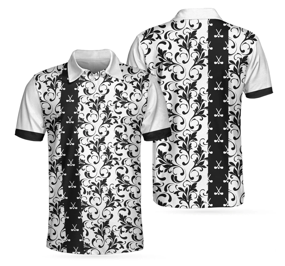 Personalized Floral Golf Pattern In White Black And White Floral Golf For - Polo Shirt