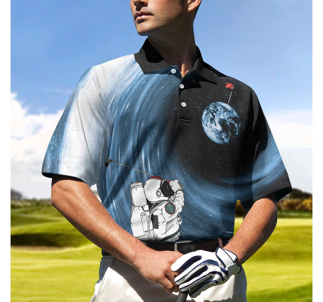 Personalized Astronaut Golfing Outer Space Black Golf Hole 404 Oops Best Golf For - Polo Shirt