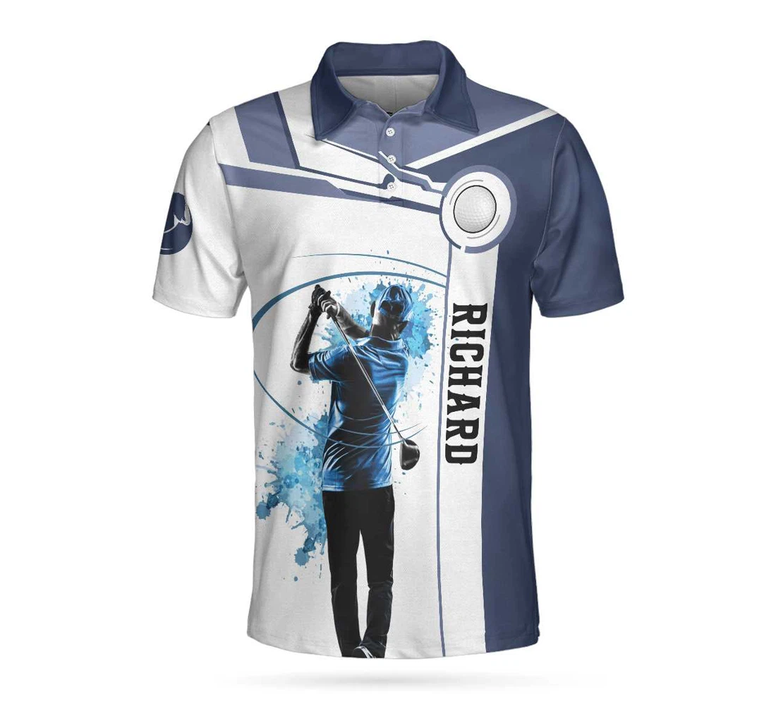 Blue Golf Lover Custom Personalized White And Blue Golf For - Polo Shirt
