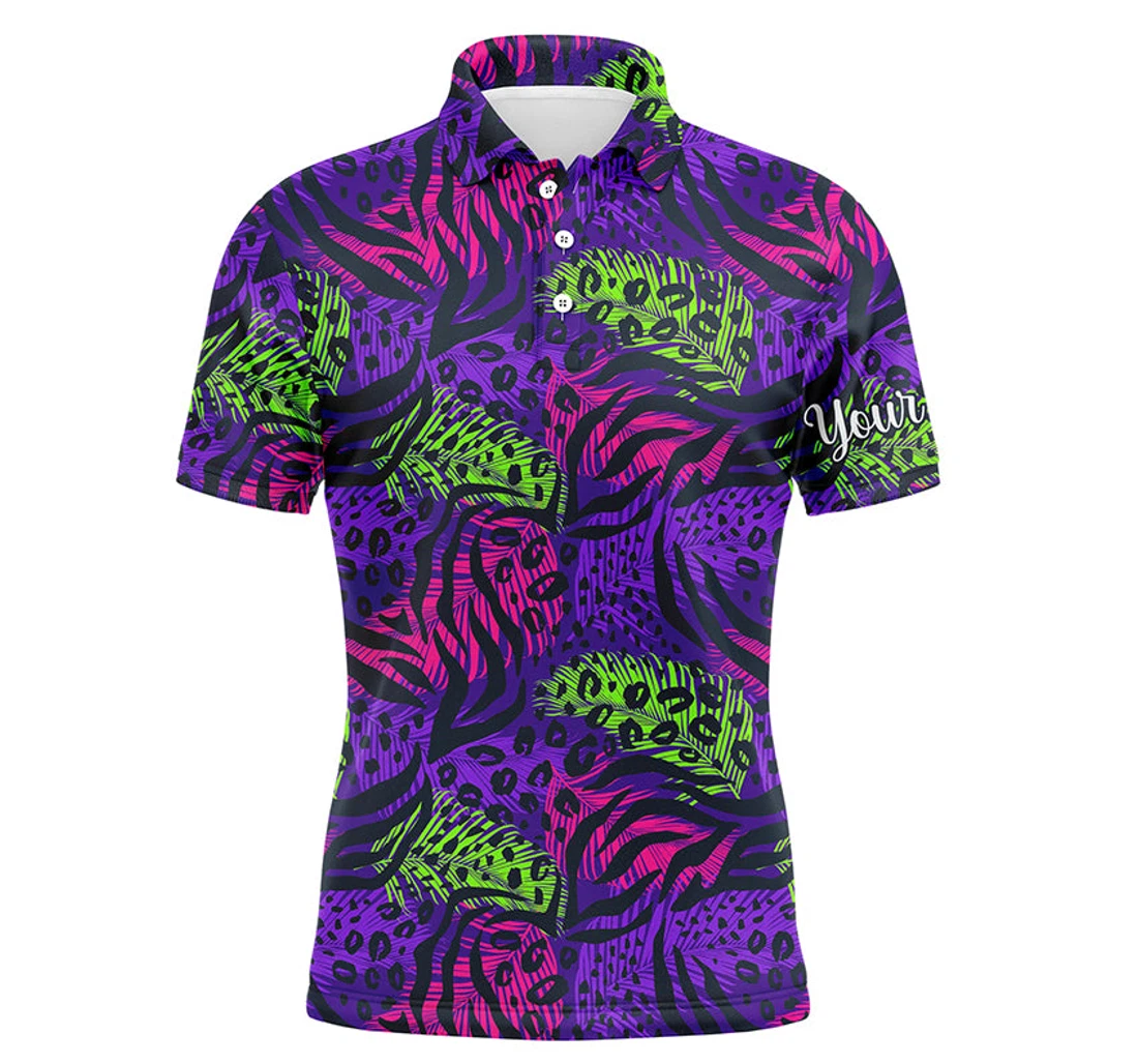 Mens Golf Upf Shirts With Colorful Purple Tropical Background Custom Team Golf Shirts Nqs4160 - Polo Shirt