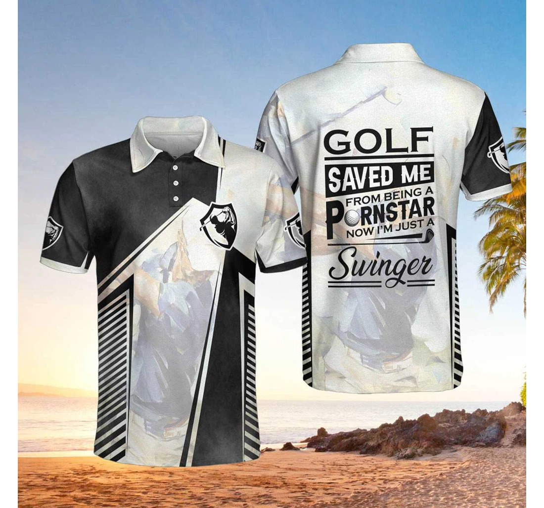 Personalized Golf Saved Me Golfing Black And White Best Golf For - Polo Shirt