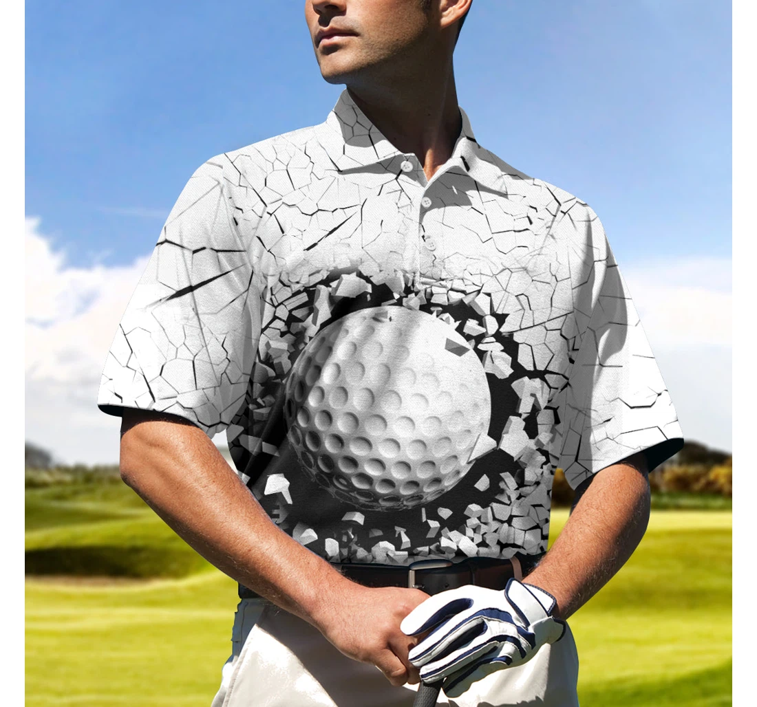Personalized Golf Ball Breaking Black And White Cracking Pattern Best Golf For - Polo Shirt