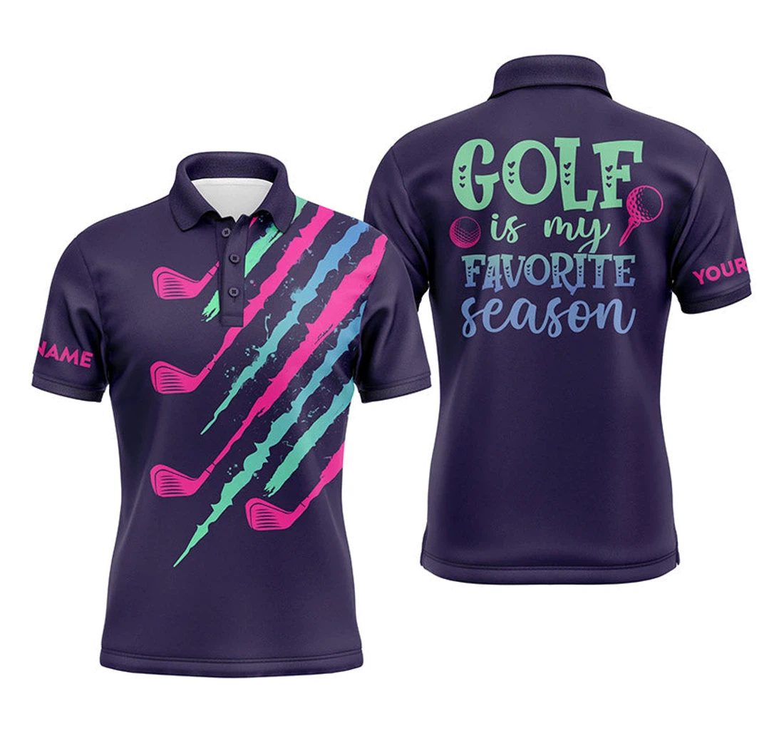 Purple Gradient Mens Golf Custom Name Golf Is My Favorite Season Best Golf Gifts For Nqs4390 - Polo Shirt