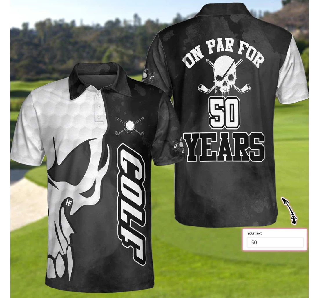 On Par For Years Golf Custom Personalized Skull Black And White Golf For - Polo Shirt