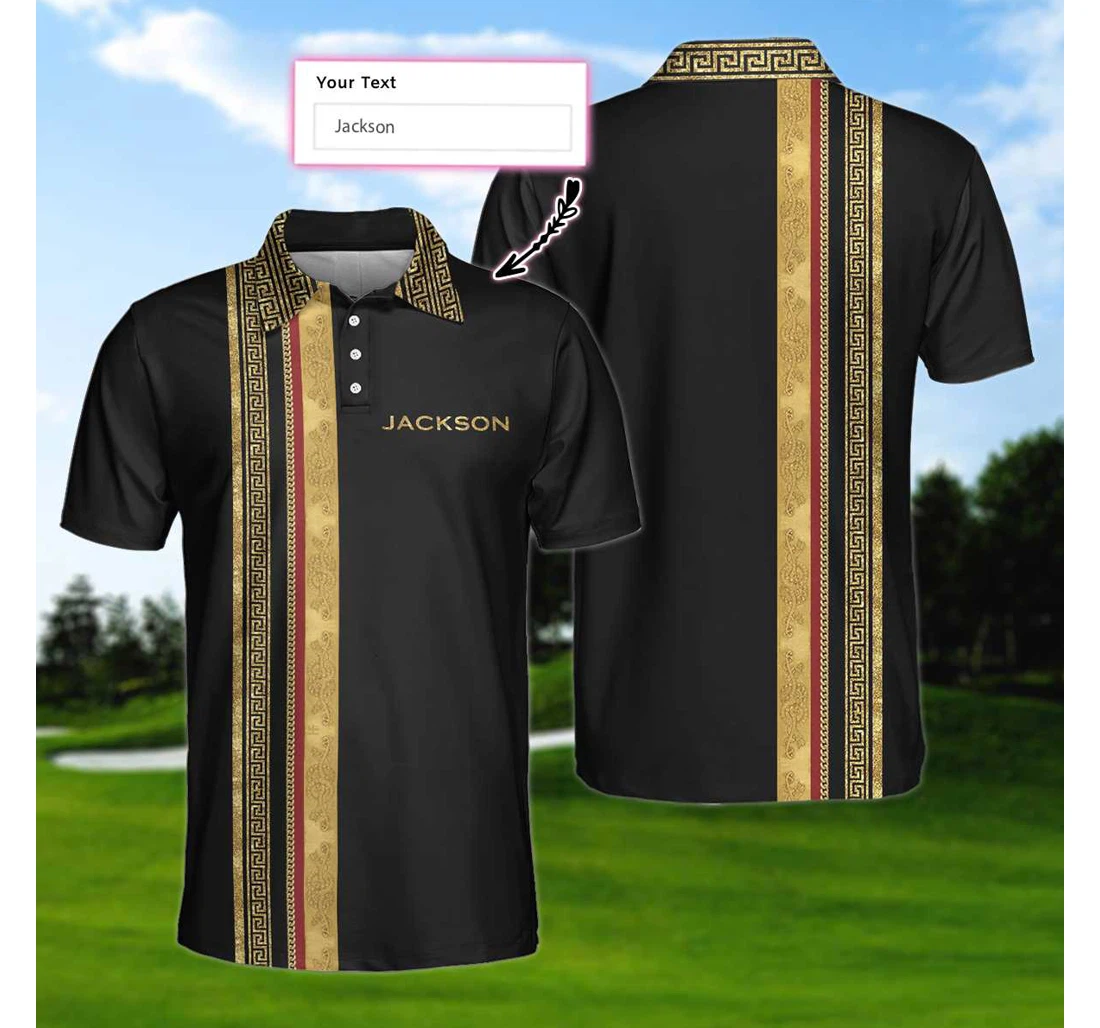 Personalized Luxury Baroque Pattern Golf Custom Golden Greek Key Pattern Golf For - Polo Shirt