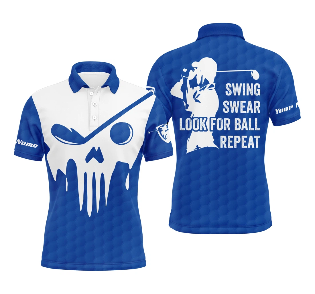 Swing Swear Look For Ball Repeat Custom Name Golf Skull Mens Golf Blue Nqs4013 - Polo Shirt