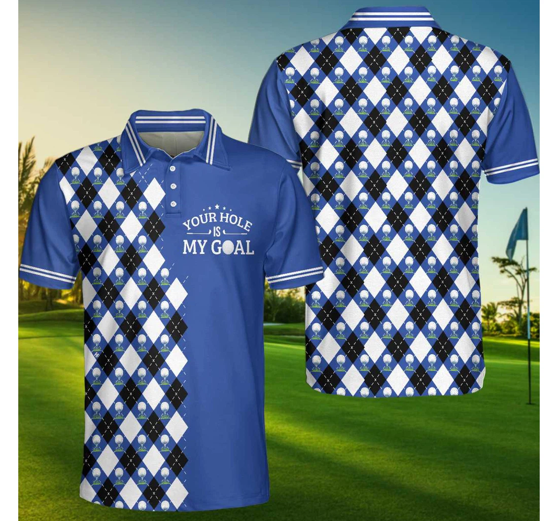 Personalized Your Hole Is My Goal Remastered Golf Blue Argyle Pattern Best Golf For - Polo Shirt