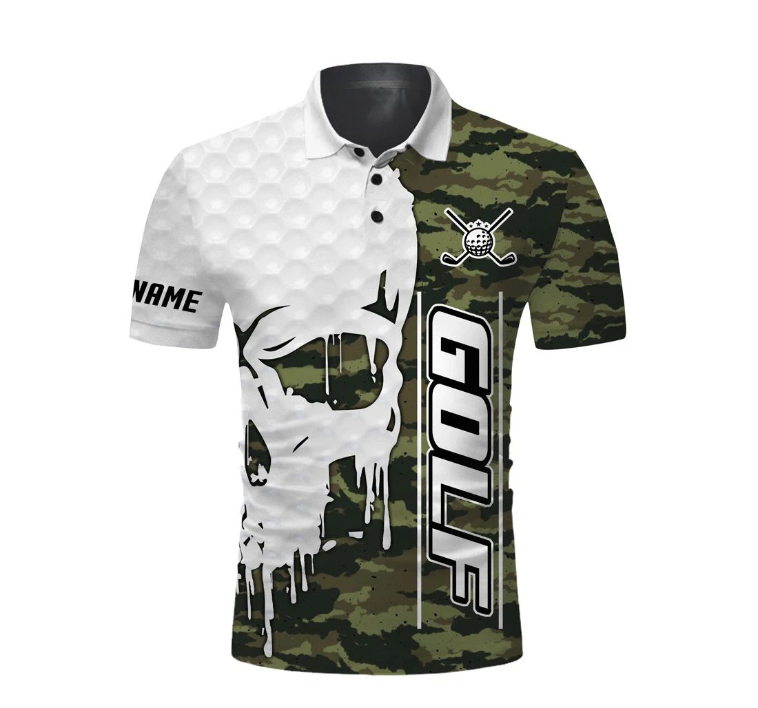Golf And Skull Custom Name All Over Printed Camo For Dad Golf - Personalized Gift Fsd2244 - Polo Shirt