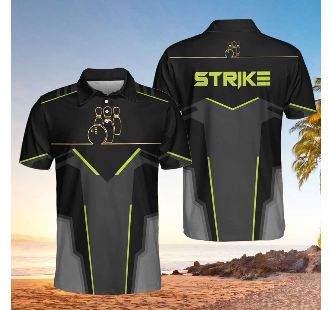 Personalized Strike Black And Golden Pattern Bowling Digital Best Bowling For - Polo Shirt