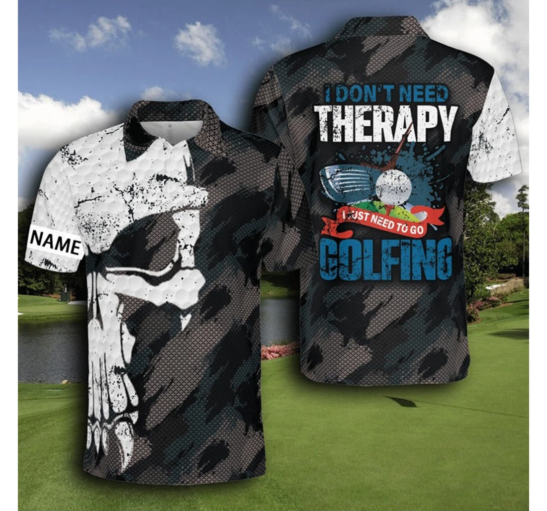 I Don’t Need Therapy I Just Need To Go Golfing Abstract Skull Personalized Golf Shirts - Polo Shirt