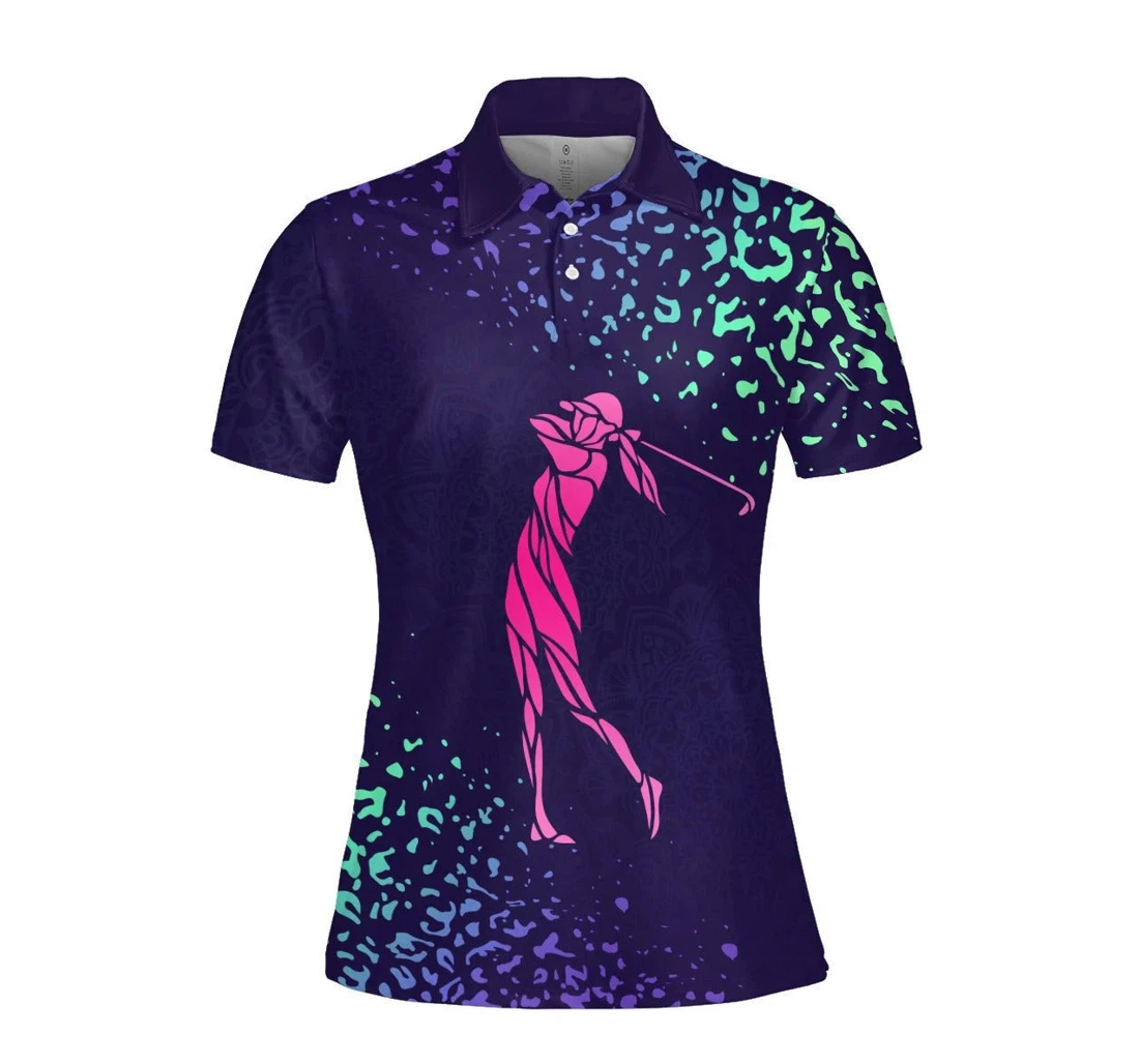 Personalized Mandala Gradient Golf Silhouette Leopard Golfer Gift - Polo Shirt