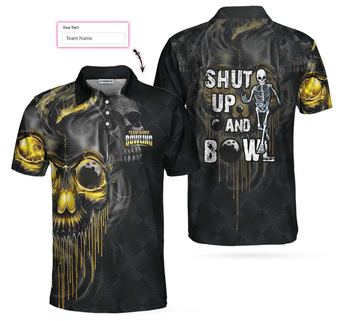 Shut Up And Bowl Golden Skull Custom Black Skull Bowling With Sayings Personalized Bowling Gift - Polo Shirt