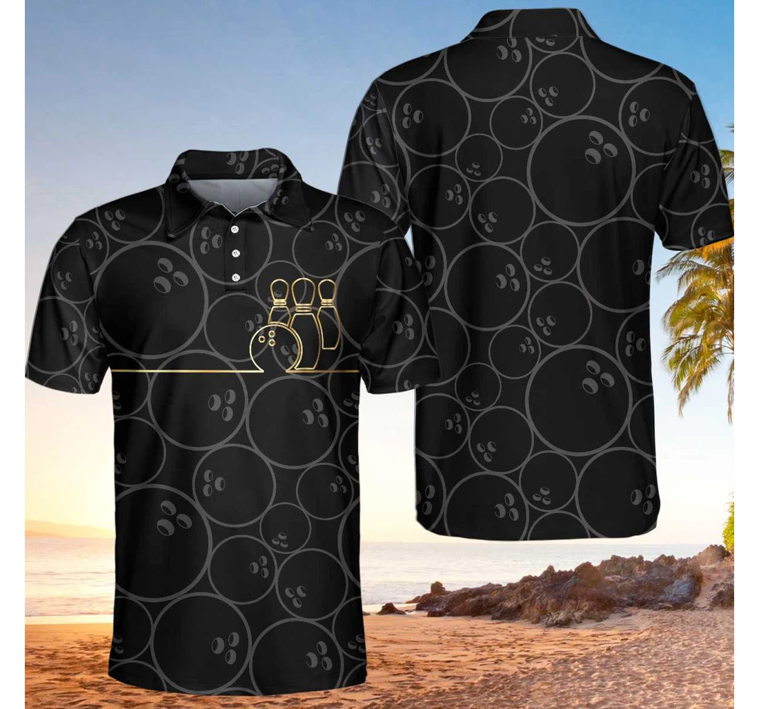 Personalized Bowling Pattern And Golden Bowling Ball Background Best Bowling For - Polo Shirt
