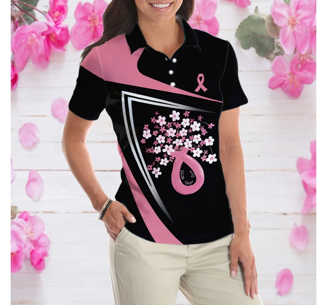 Personalized Flowers Faith Hope Love Pink Breast Cancer Awareness Awareness Ribbon For Ladies - Polo Shirt