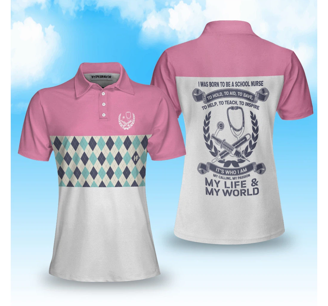 Personalized I Was Born To Be A School Nurse Argyle Pattern For Nurses Nurse Vibes - Polo Shirt