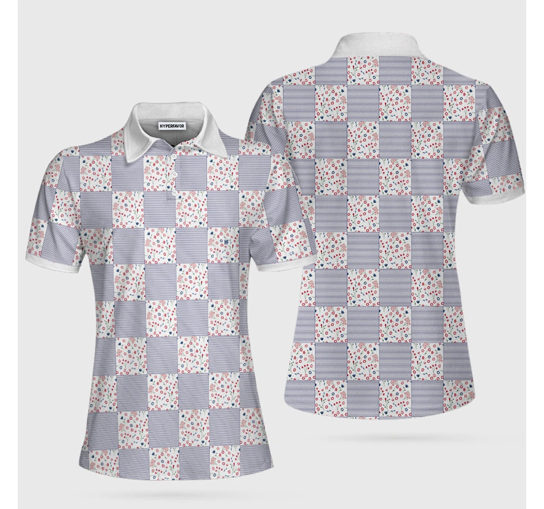 Personalized Little Flowers Blue Pink Plaid - Polo Shirt